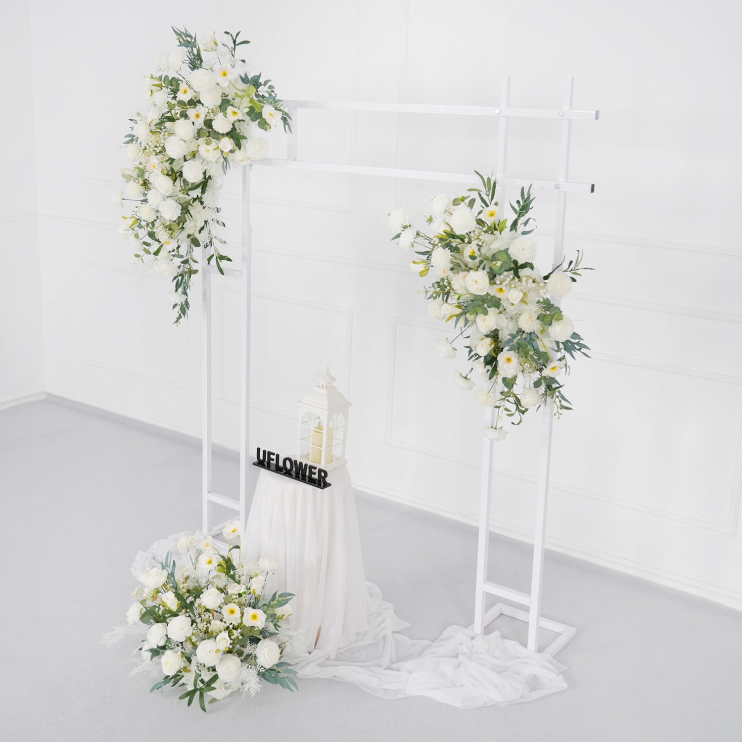 Artificial White Green Wedding KT Backdrop Flower Row Decor